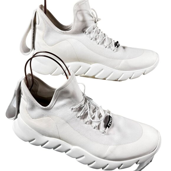 Fendi Vocabulary Technical Sneakers Mesh Knit High Top Shoes White Men Size 10
